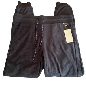 C&C California Womens Black Terry Cloth Mesh Stripe Joggers Size L NWT Pants